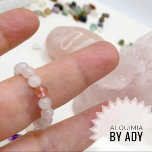 Pink and Rose Quartz beaded gem ring